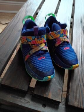 LeBron James Nike Kids Blue Multicolor Strap Runn